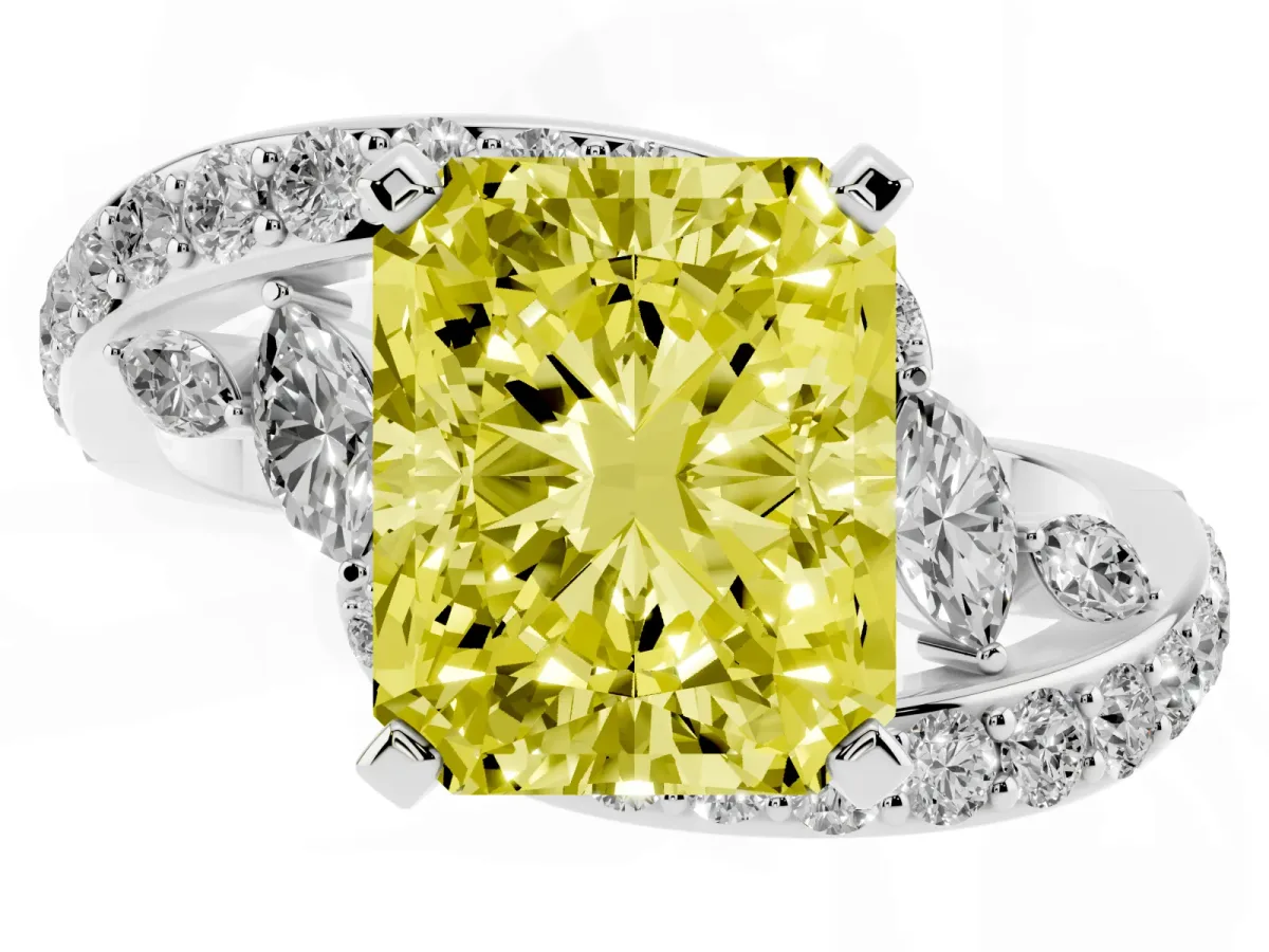 Fancy Yellow Radiant Cut Solitaire with Pavé Twist Band and Four-Prong Setting Silver