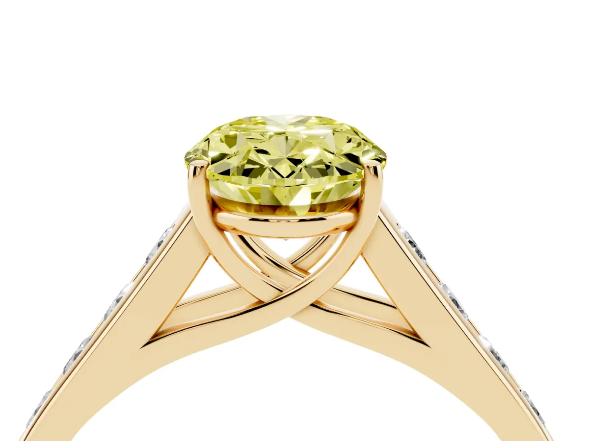 Fancy Yellow Oval Cut Solitaire Channel-Set Diamond Engagement Ring with Four-Prong Setting Yellow gold