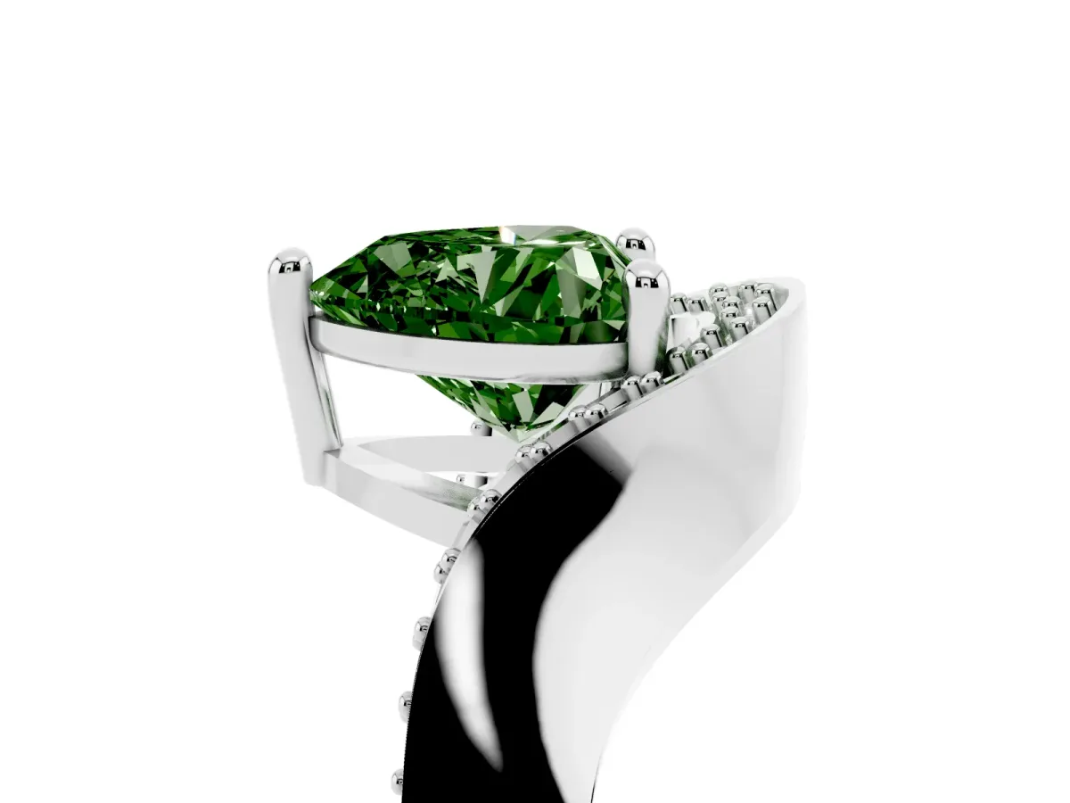 Fancy Green Heart Cut Solitaire Diamond Engagement Ring with Pave Band and Four-Prong Setting Platinum