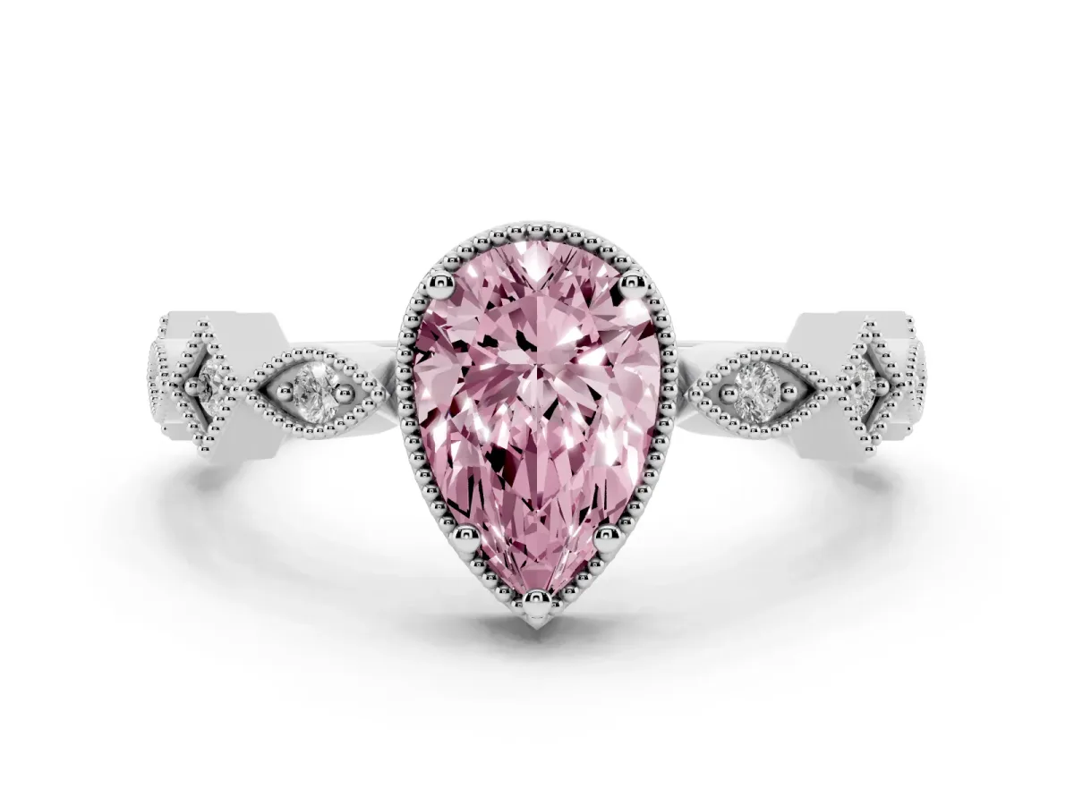 Fancy Pink Pear Cut Milgrain Marquise Diamond Twist Band Ring Silver