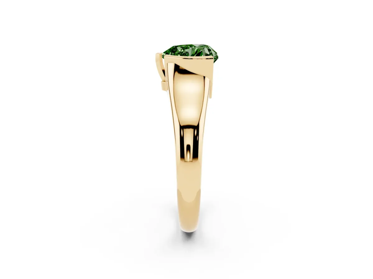 Fancy Green Heart Cut Solitaire Tension Set Diamond Ring with Split Shank Band Yellow gold