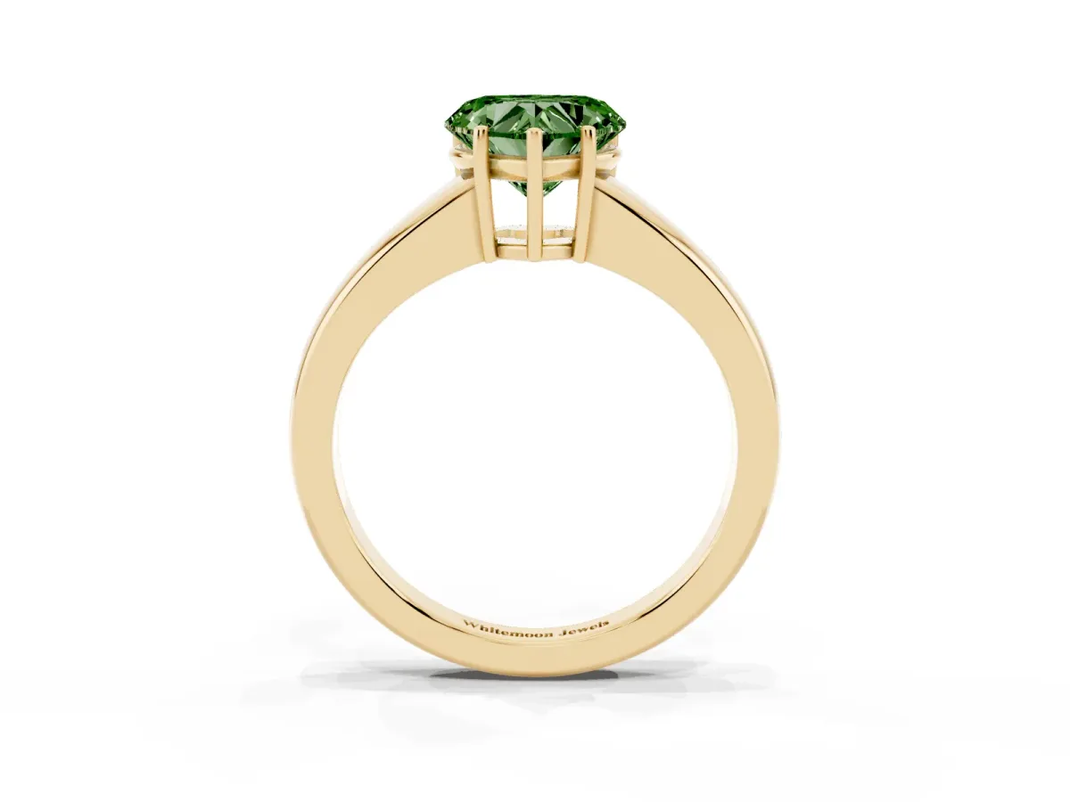 Fancy Green Heart Cut Solitaire Diamond Ring with Tapered Band and Four-Prong Setting Yellow gold
