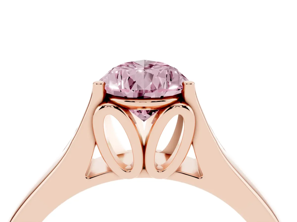 Fancy Pink Pear Cut Solitaire Diamond Ring with Cathedral Band and Four-Prong Setting Rose gold