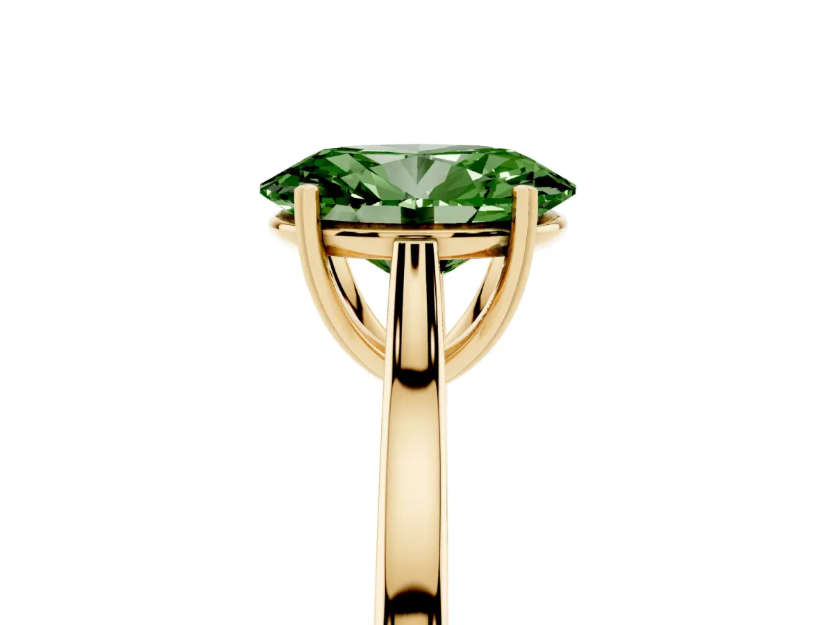 Fancy Green Oval Cut Solitaire Heart Prong Engagement Ring with Tapered Band Yellow gold