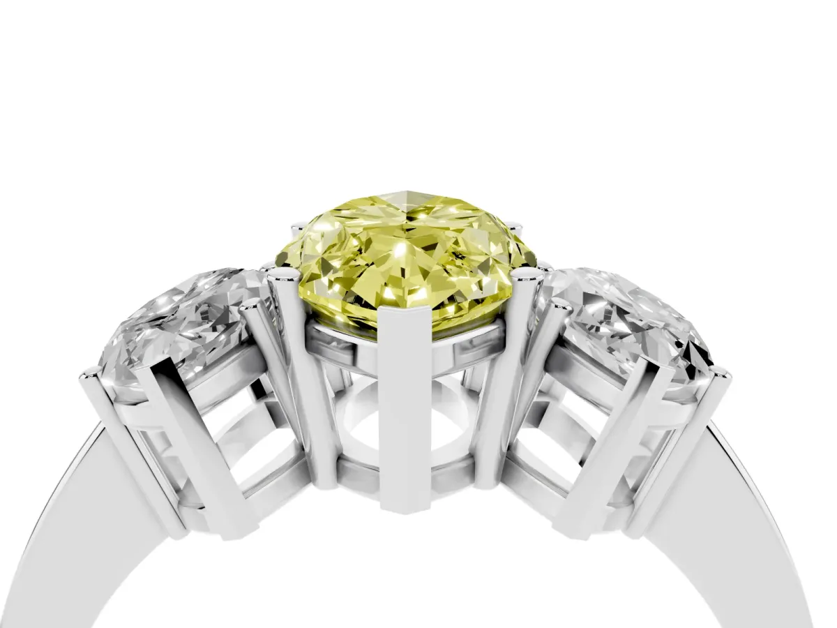 Fancy Yellow Three-Stone Marquise Cut Cut Diamond Engagement Ring with Flat Band and Four-Prong Setting Silver