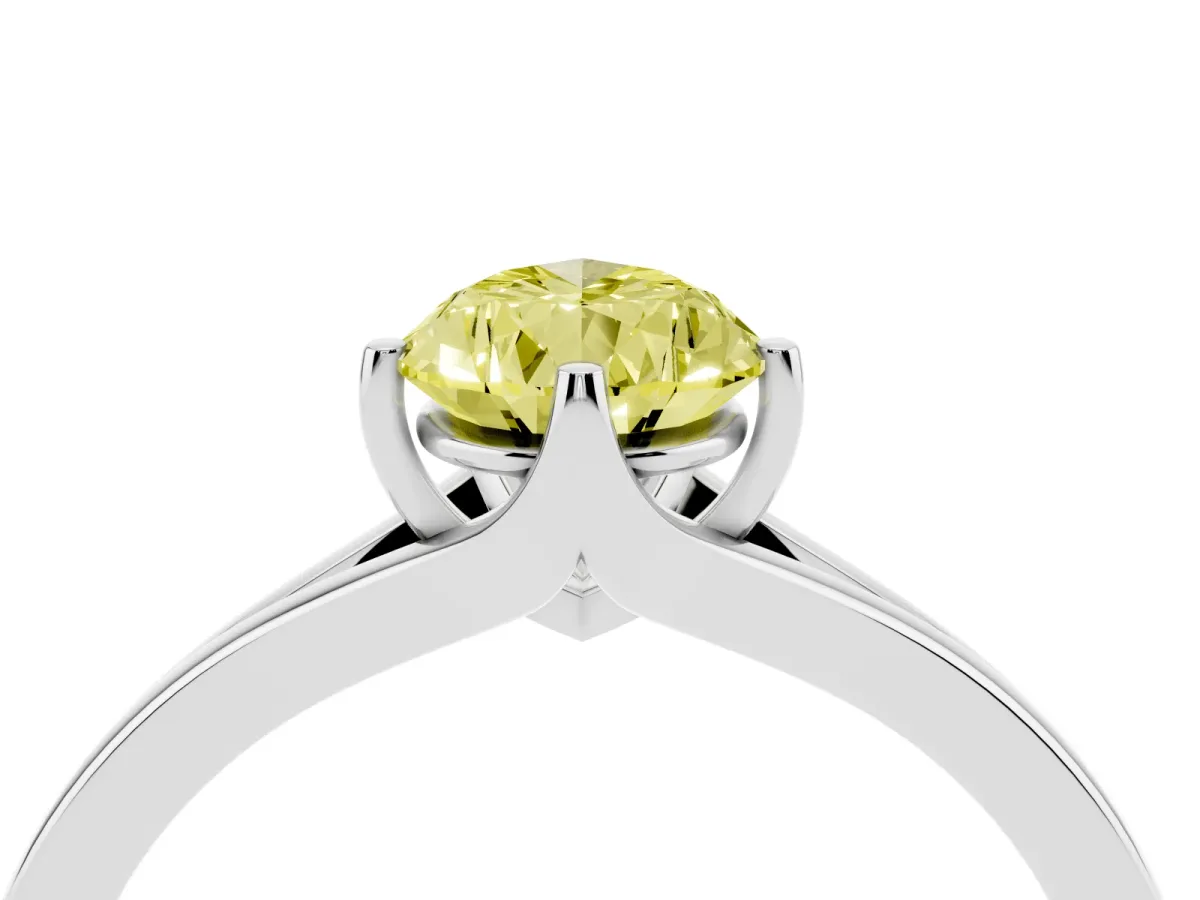 Fancy Yellow Pear Cut Solitaire Diamond Ring with Six-Prong Setting and Tapered Band White gold