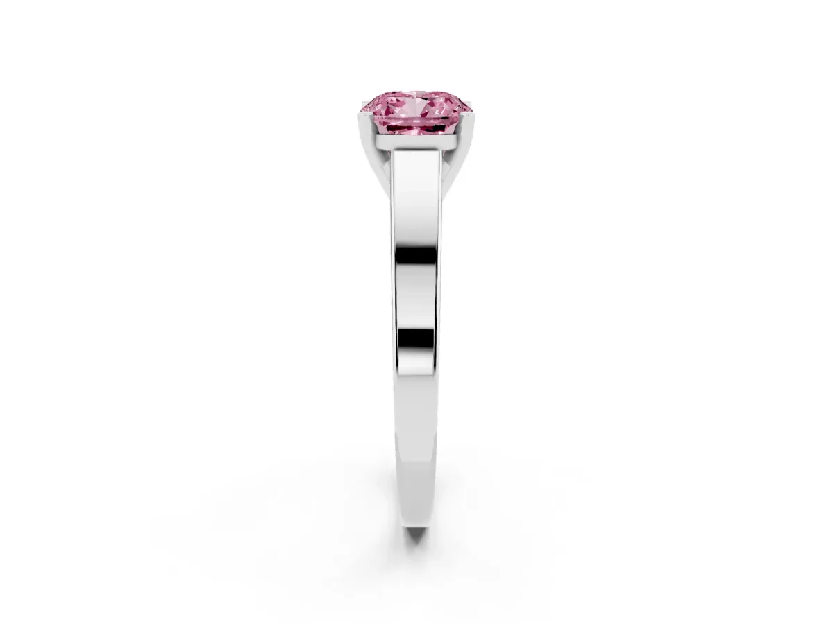 Fancy Pink Cushion Cut Solitaire Engagement Ring with Four-Prong Setting and Tapered Band Silver