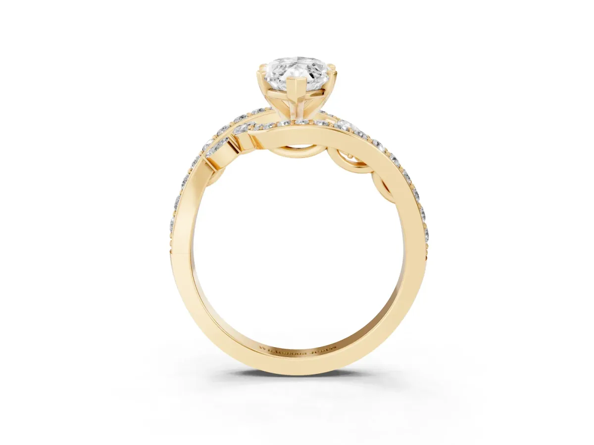 Marquise Cut Solitaire with Pavé Twist Band and Four-Prong Setting Yellow gold