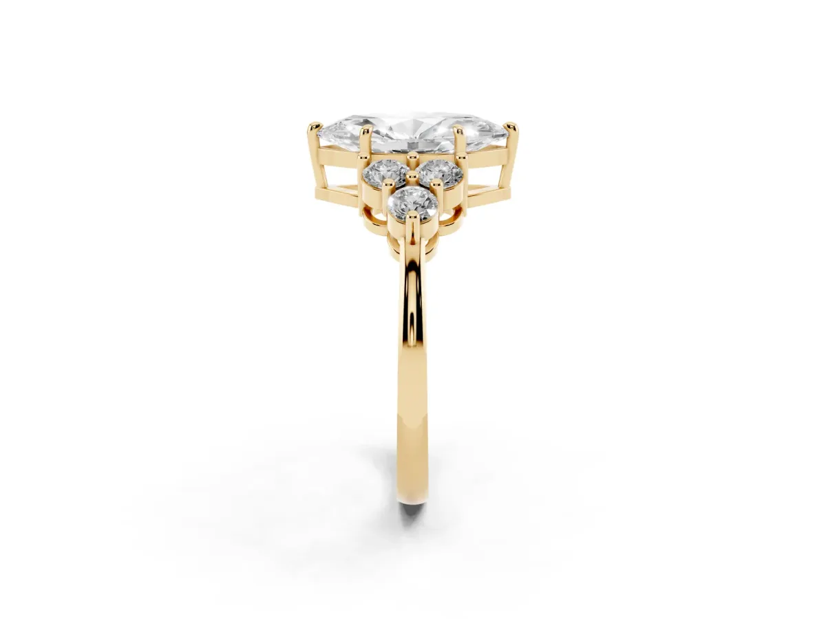 Marquise Cut Brilliant Diamond Cluster Accent Solitaire Ring with Prong Setting Yellow gold