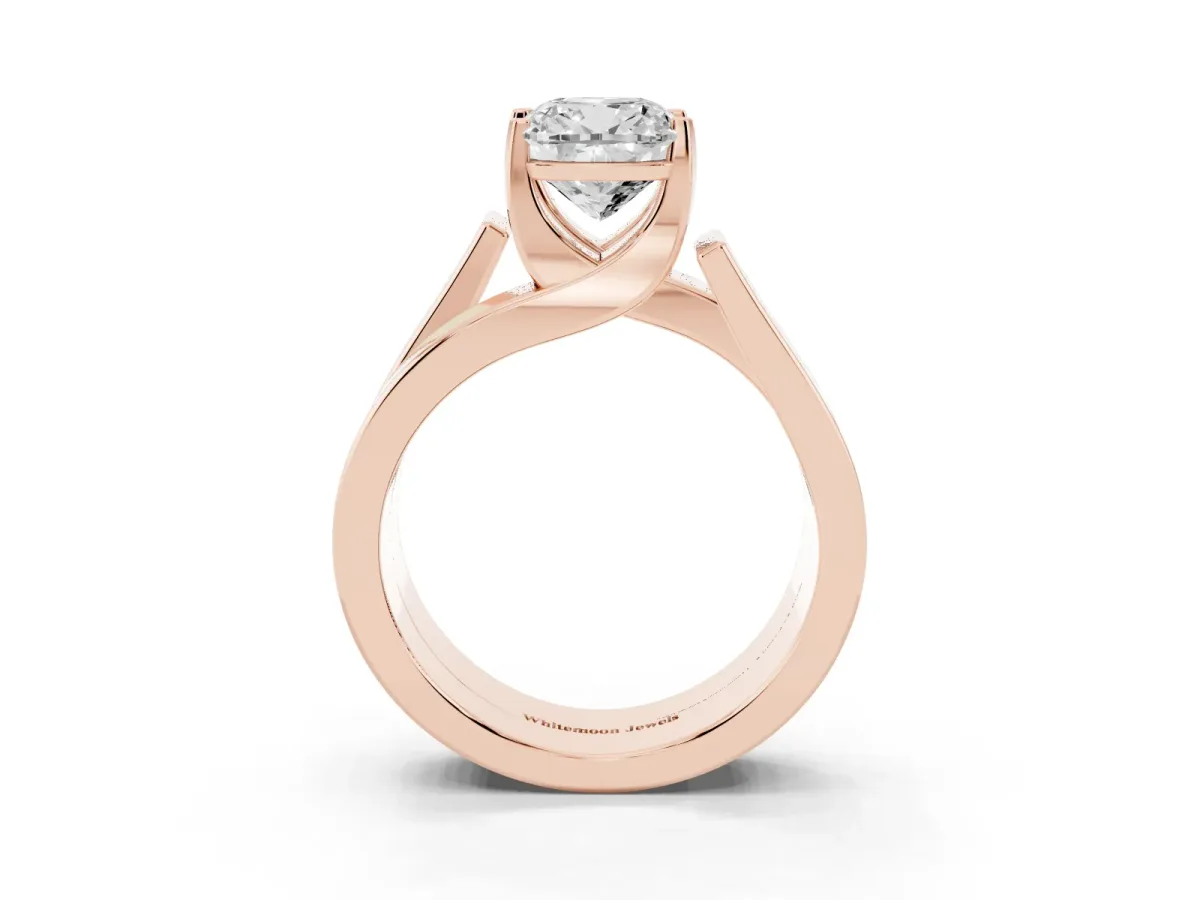 Modern Tension Set Cushion Cut Diamond Solitaire Wide Band Ring Rose gold