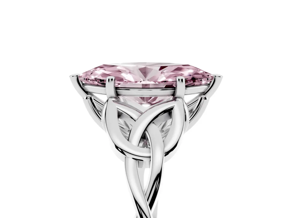 Fancy Pink Marquise Cut Diamond Solitaire Engagement Ring with Celtic Knot Band and Four-Prong Setting White gold