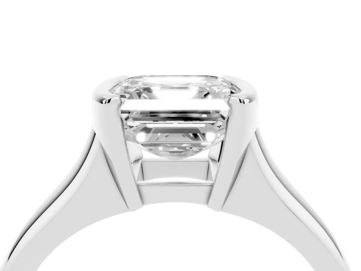 Asscher Cut Solitaire Tension Set Diamond Ring with Split Shank Band Silver
