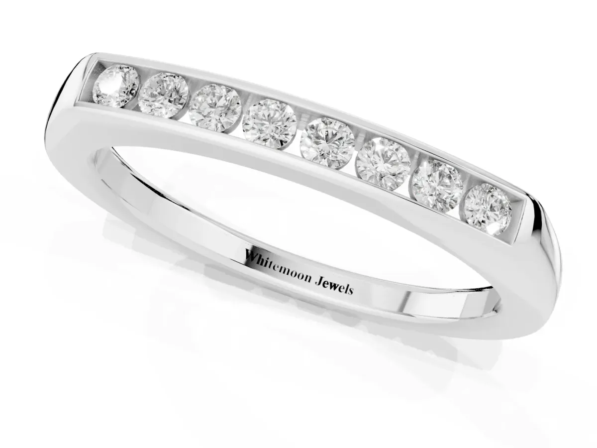 Channel Set Round Diamond Flat Band Silver