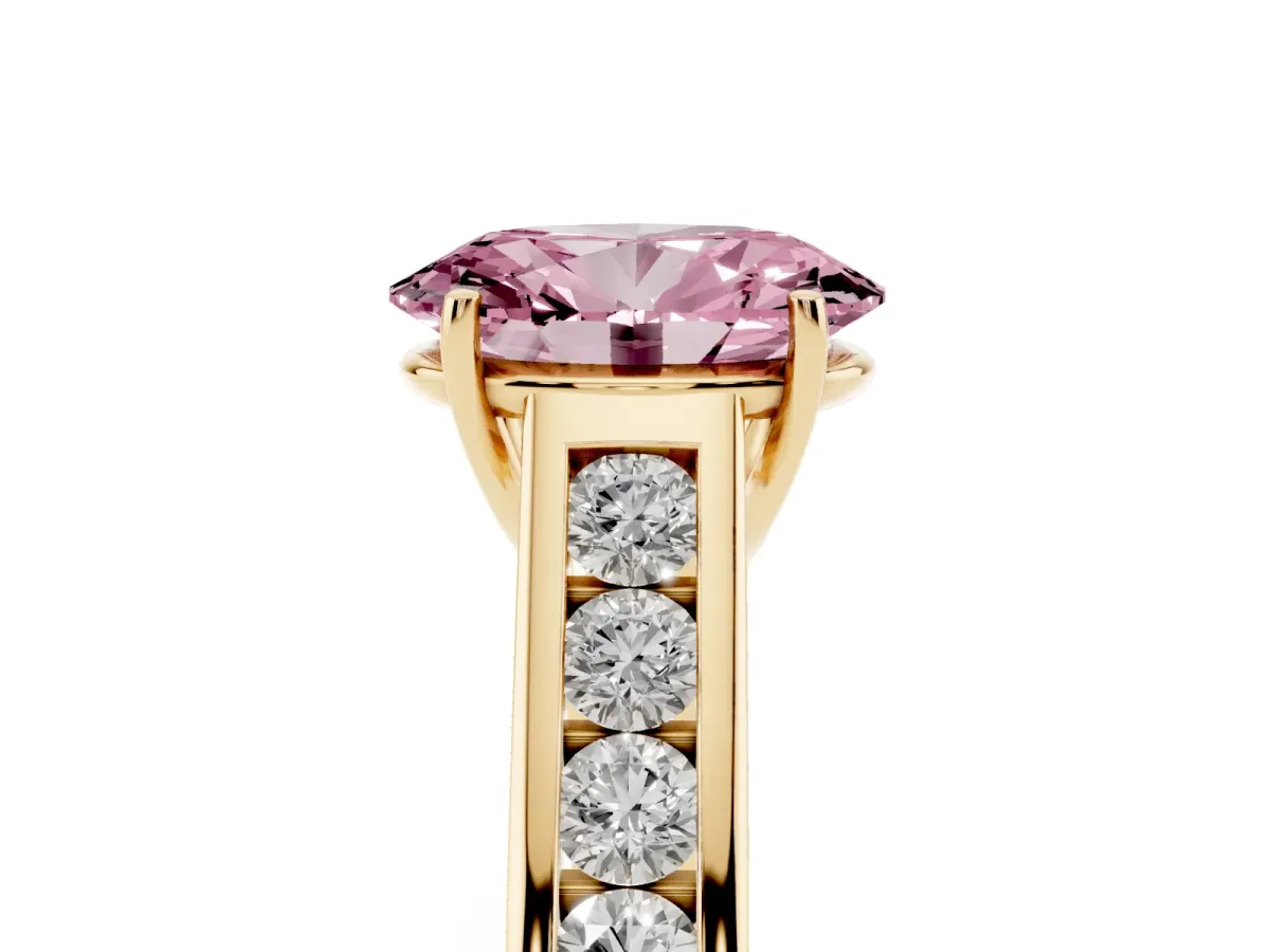 Fancy Pink Oval Cut Solitaire Channel-Set Diamond Engagement Ring with Four-Prong Setting Yellow gold