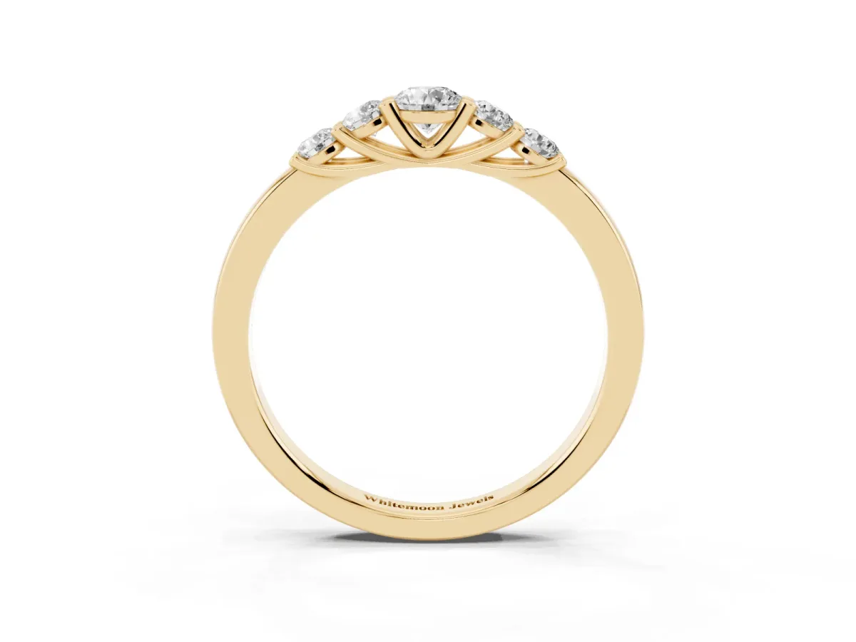 Five-Stone Round Diamond Prong Set Half Eternity Band Yellow gold
