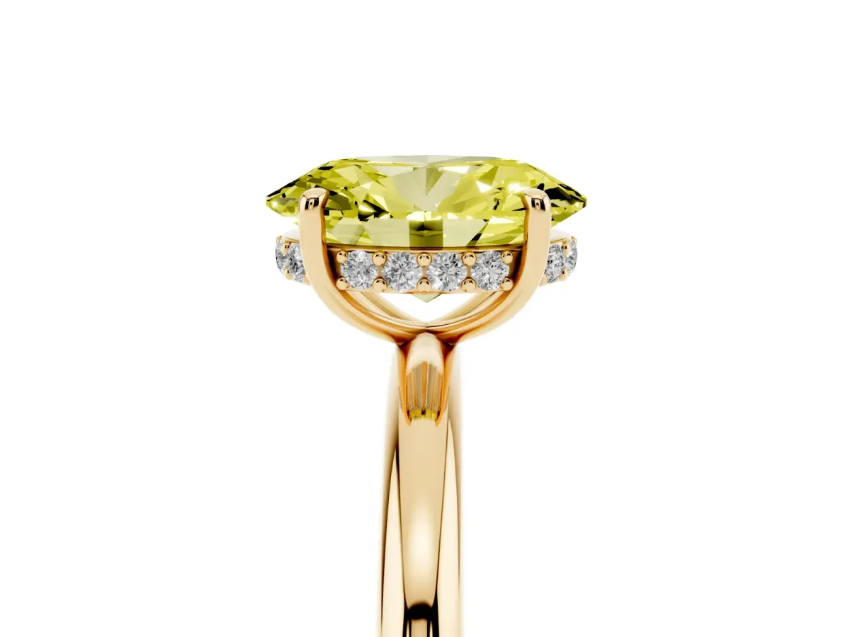 Fancy Yellow Oval Cut Diamond Solitaire Ring with Thin Band and Four-Prong Setting Yellow gold