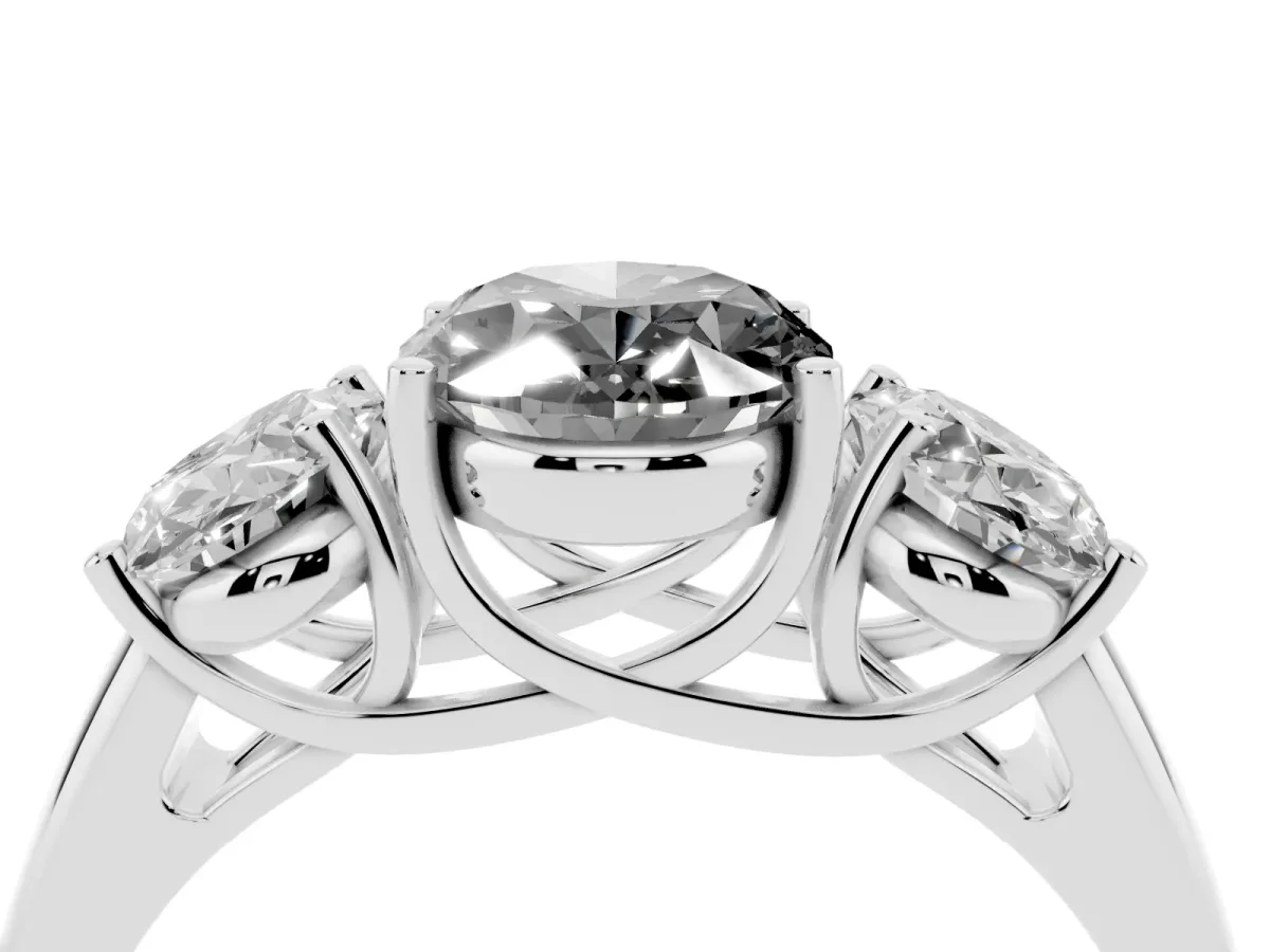 Fancy Black Three-Stone Oval Cut Diamond Engagement Ring with Prong Setting White gold