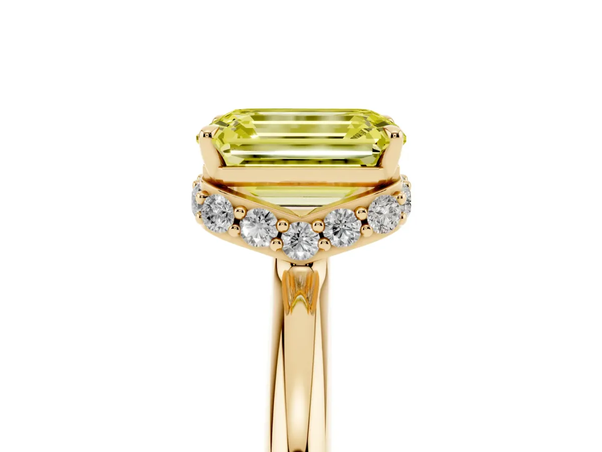 Fancy Yellow Emerald Cut Brilliant Solitaire Engagement Ring with Six-Prong Setting and Classic Band Yellow gold