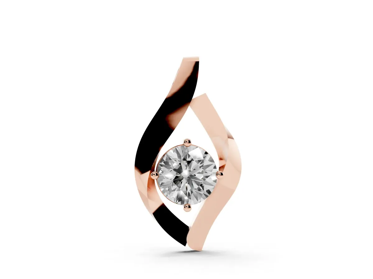 Round Diamond Bezel-Set Leaf Pendant Rose gold