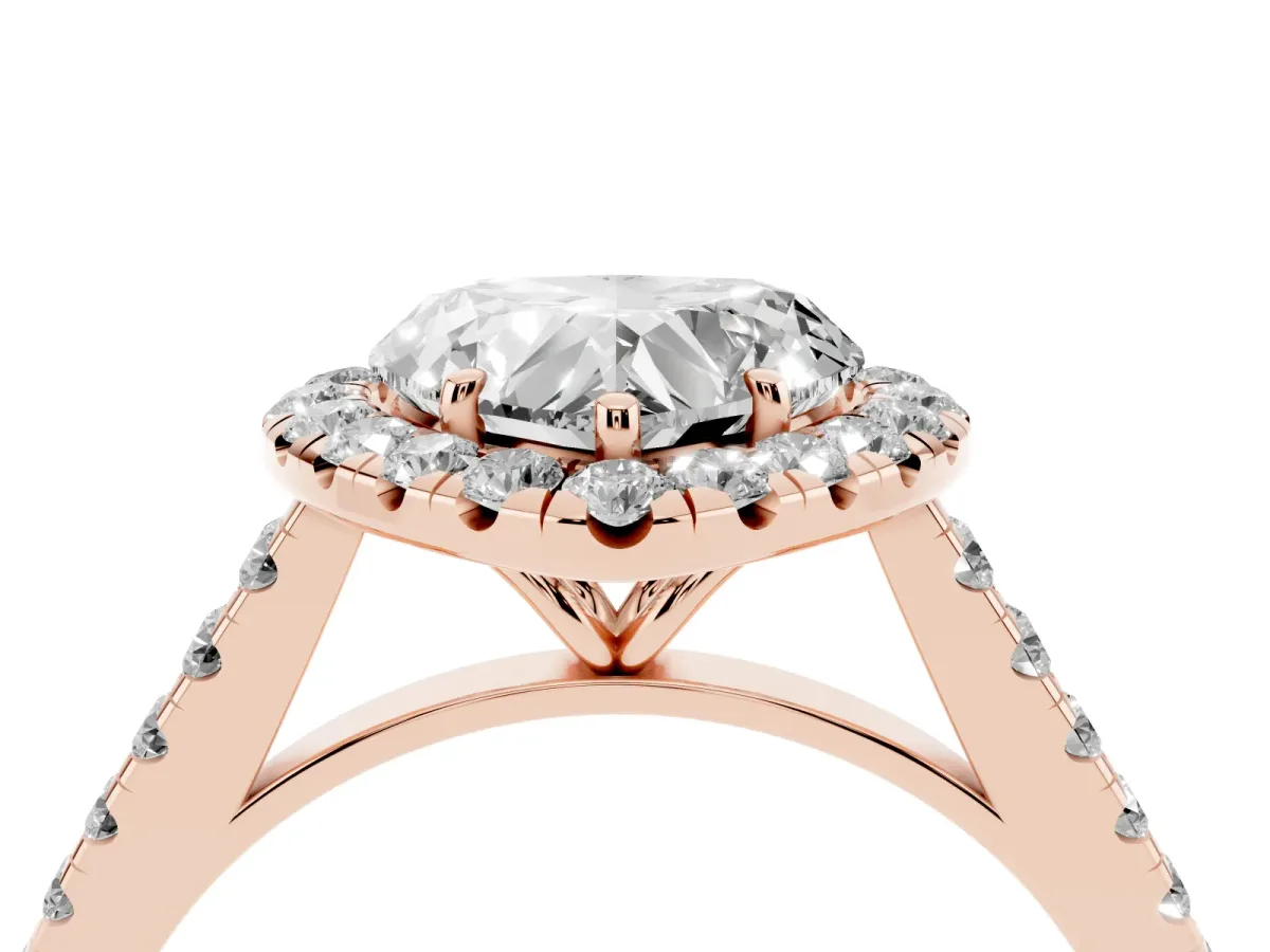 Heart Cut Halo Pave Diamond Engagement Ring with Four-Prong Setting Rose gold