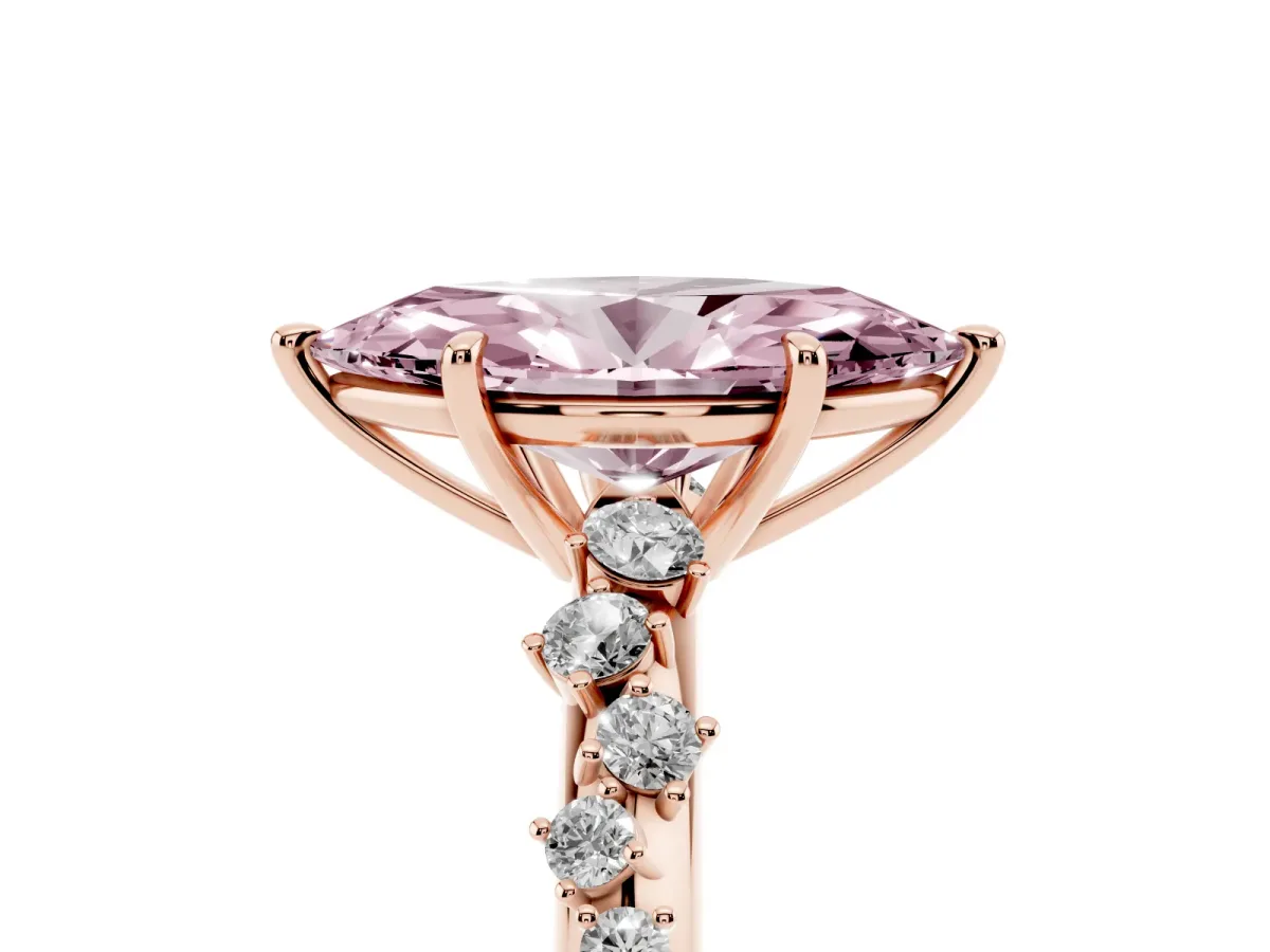 Fancy Pink Marquise Cut Diamond Cluster Side Stone Solitaire Ring with Prong Setting Rose gold