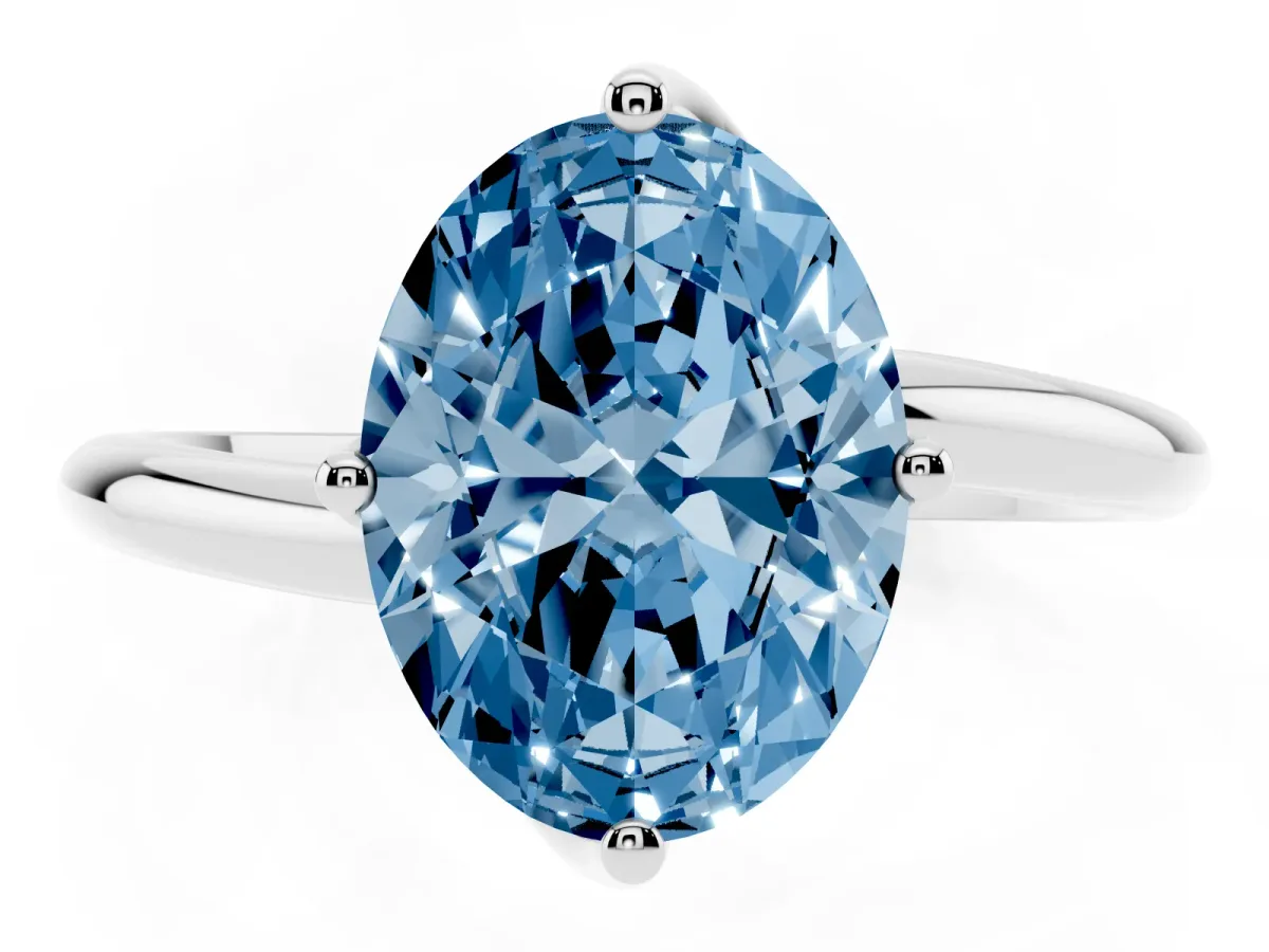 Fancy Blue Oval Cut Diamond Solitaire Engagement Ring with Four-Prong Setting and Classic Band Platinum