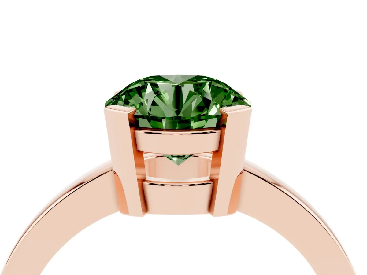 Fancy Green Round Cut Cut Solitaire Ring with Four-Prong Setting and Classic Band Rose gold