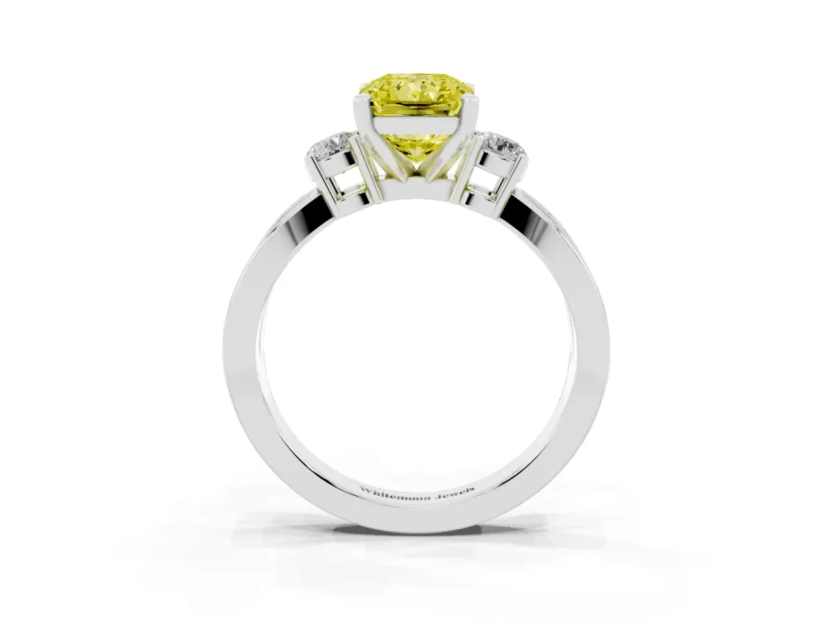 Fancy Yellow Three-Stone Radiant Cut Cut Diamond Twist Band with Prong Setting Silver