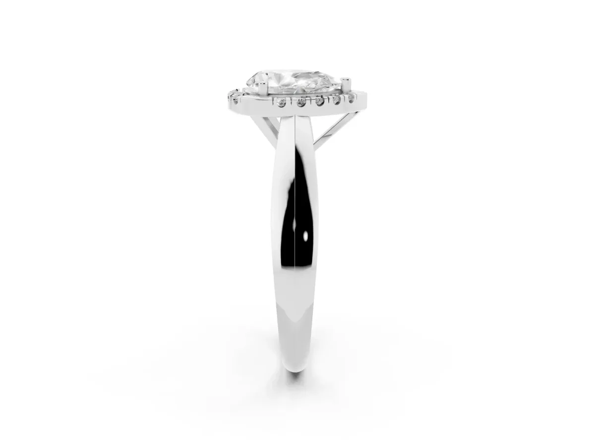 Pear Cut Cut Halo Solitaire Engagement Ring with Square Band and Four-Prong Setting Platinum