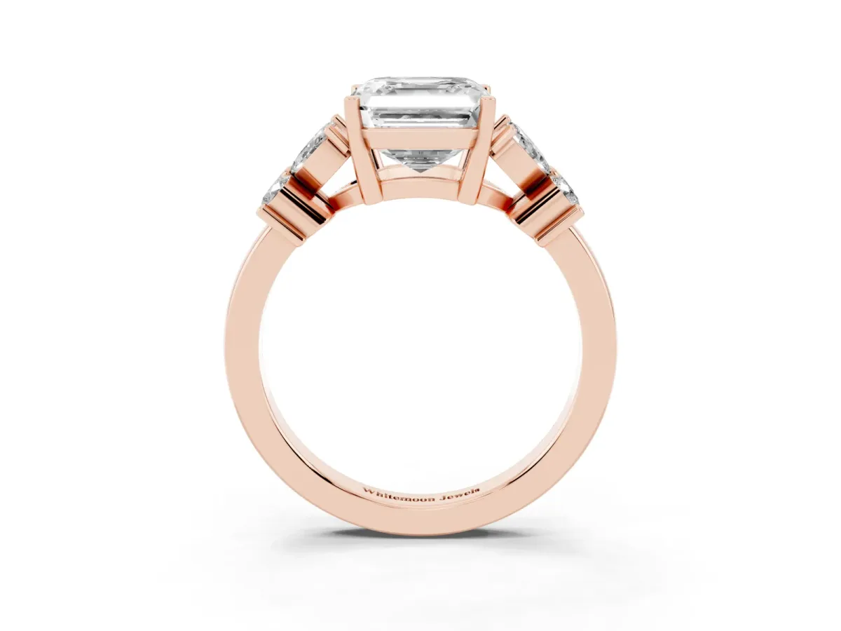 Princess Cut Diamond Floral Cluster Ring with Solitaire Band and Prong Setting Rose gold