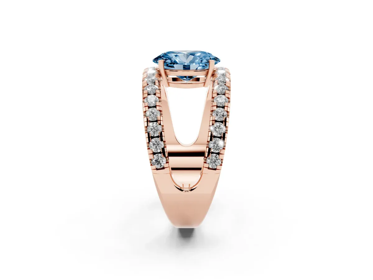 Fancy Blue Oval Cut Solitaire Split Shank Pave Diamond Ring Rose gold