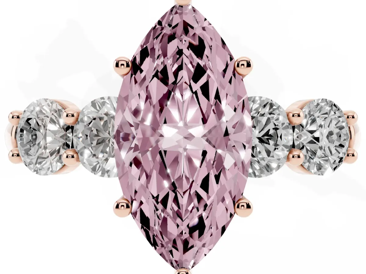 Fancy Pink Marquise Cut Cut Five-Stone Prong Set Diamond Ring with Classic Band Rose gold