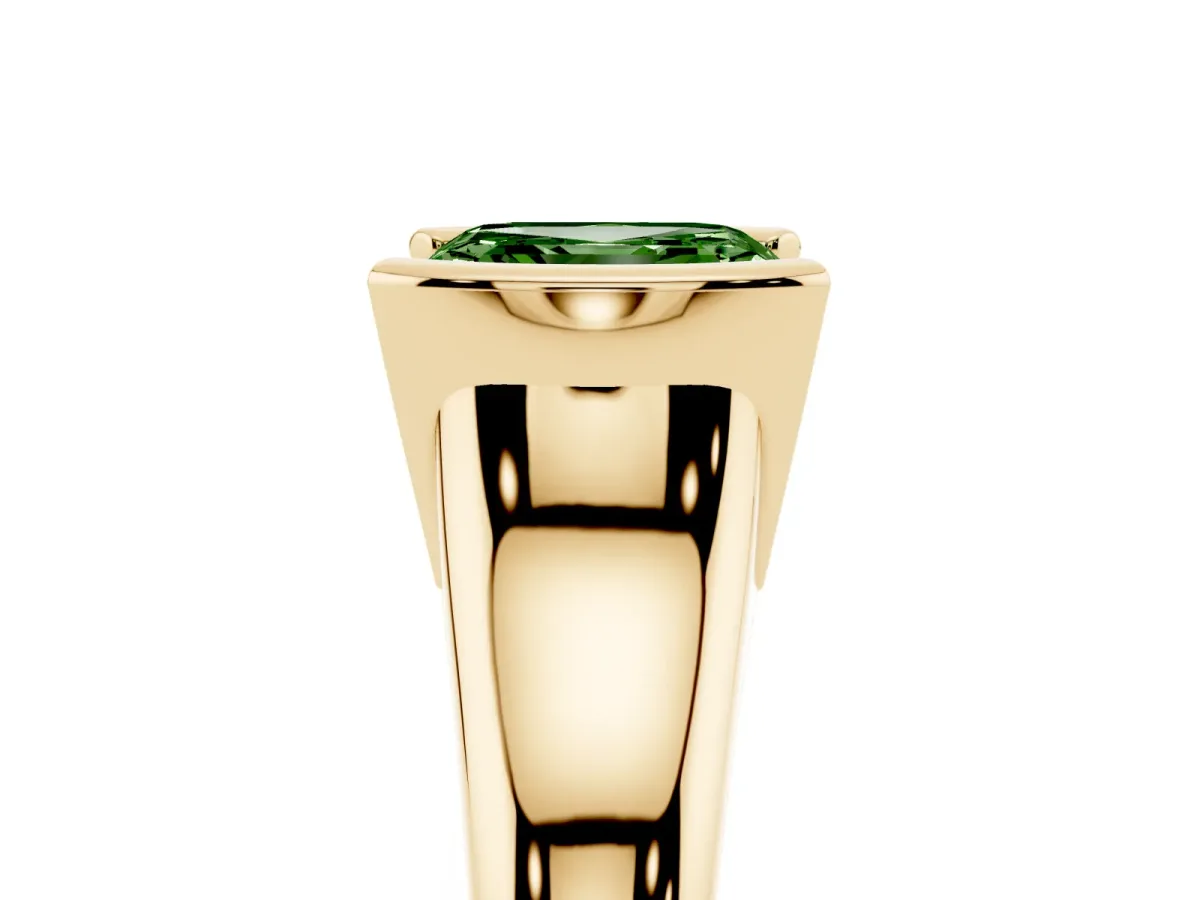 Fancy Green Asscher Cut Solitaire Tension Set Diamond Ring with Split Shank Band Yellow gold