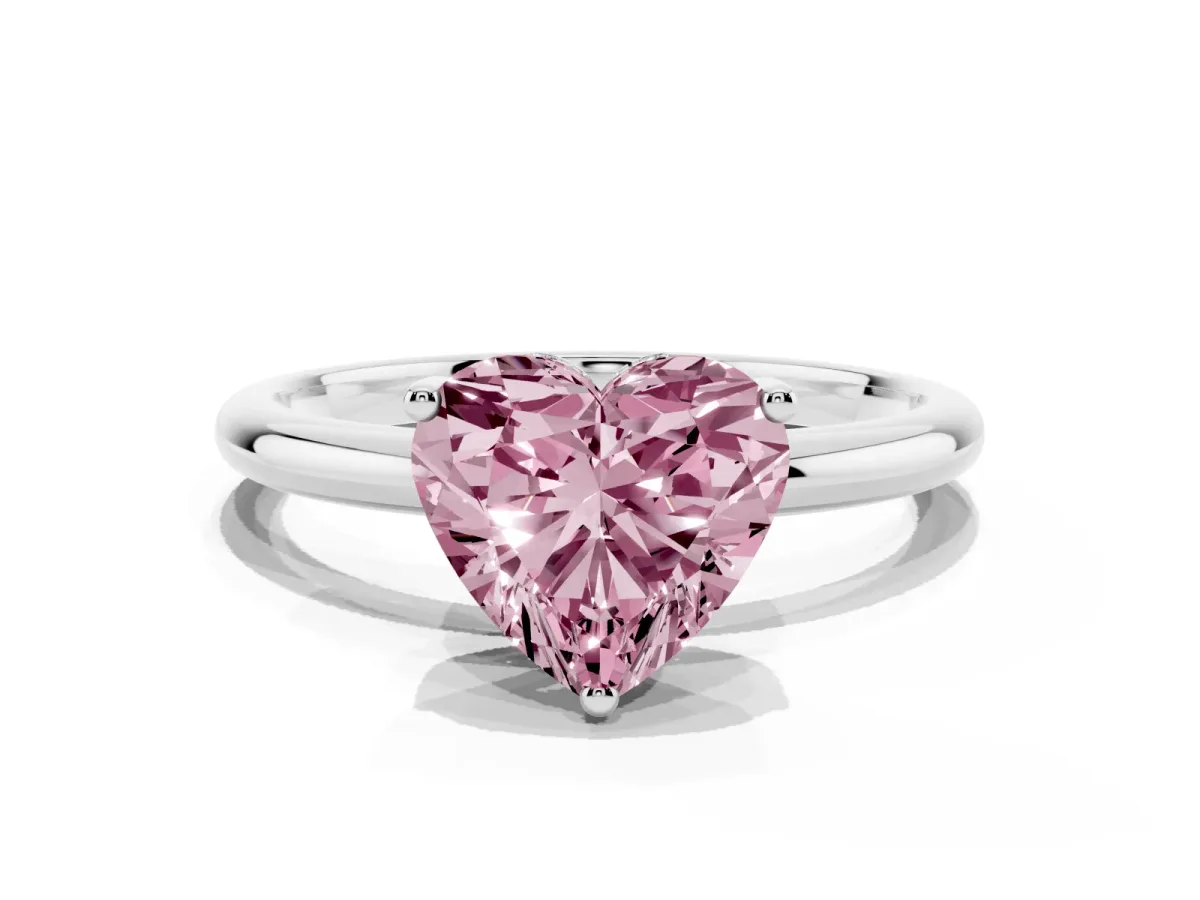 Fancy Pink Heart Cut Cut Solitaire Engagement Ring with Four-Prong Setting and Classic Band Silver