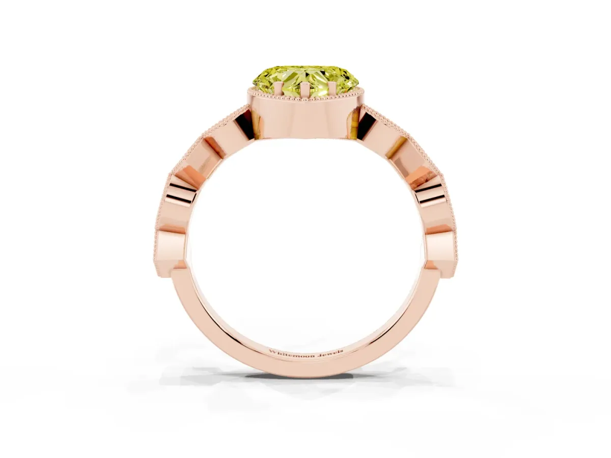 Fancy Yellow Heart Cut Milgrain Marquise Diamond Twist Band Ring Rose gold