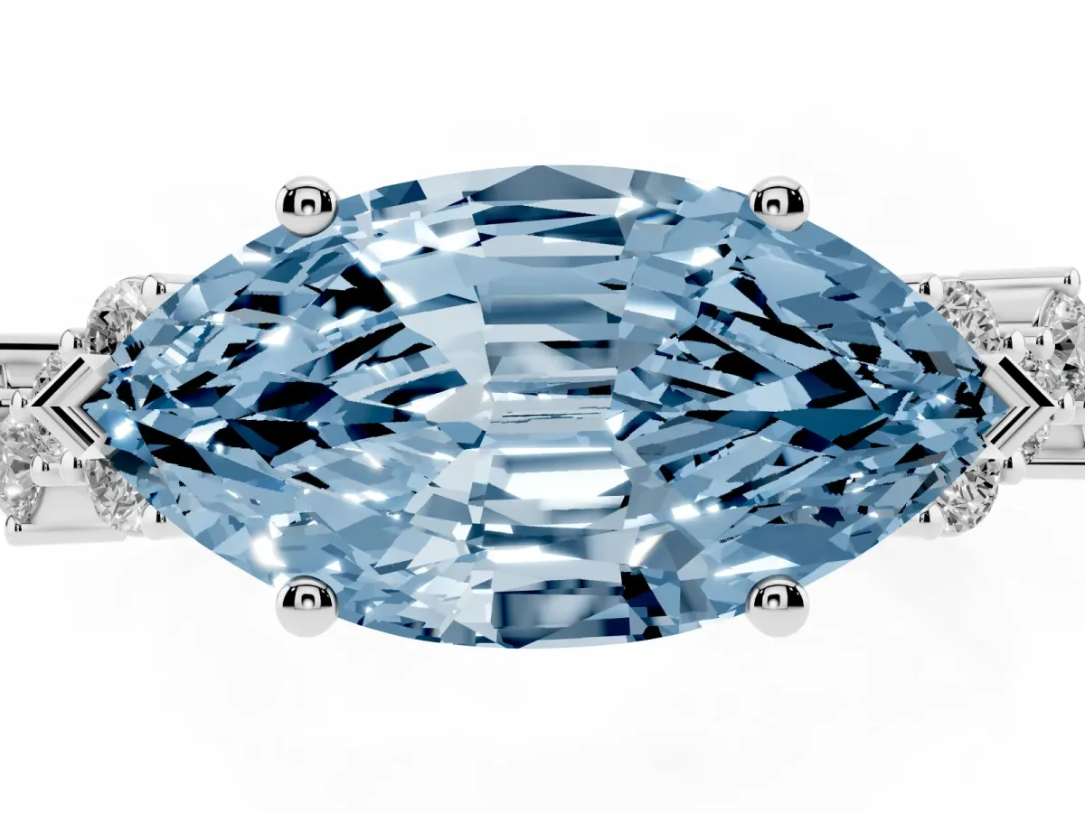 Fancy Blue Marquise Cut Diamond Scattered Round Accent Ring with Prong Setting White gold
