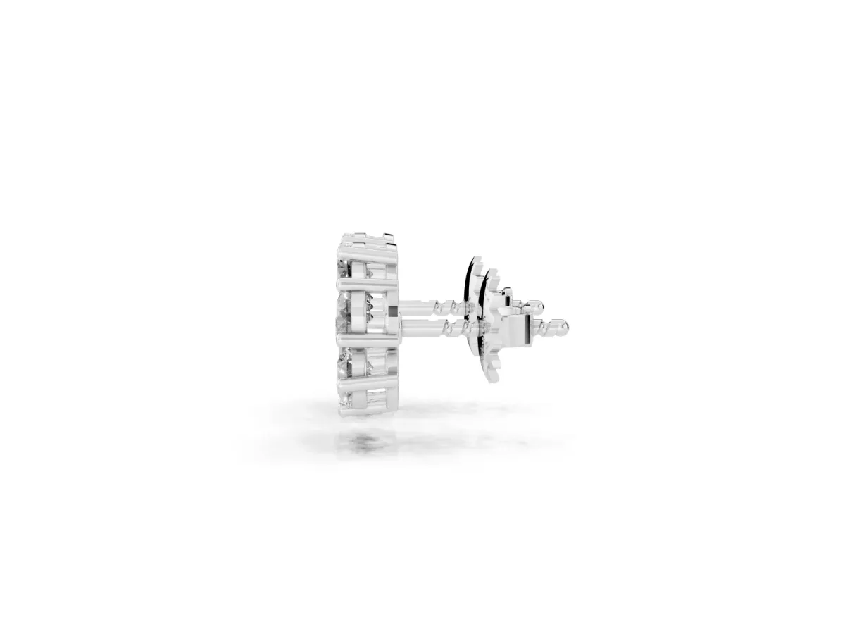 Round Diamond Flower Stud Earrings with Diamond Accent White gold
