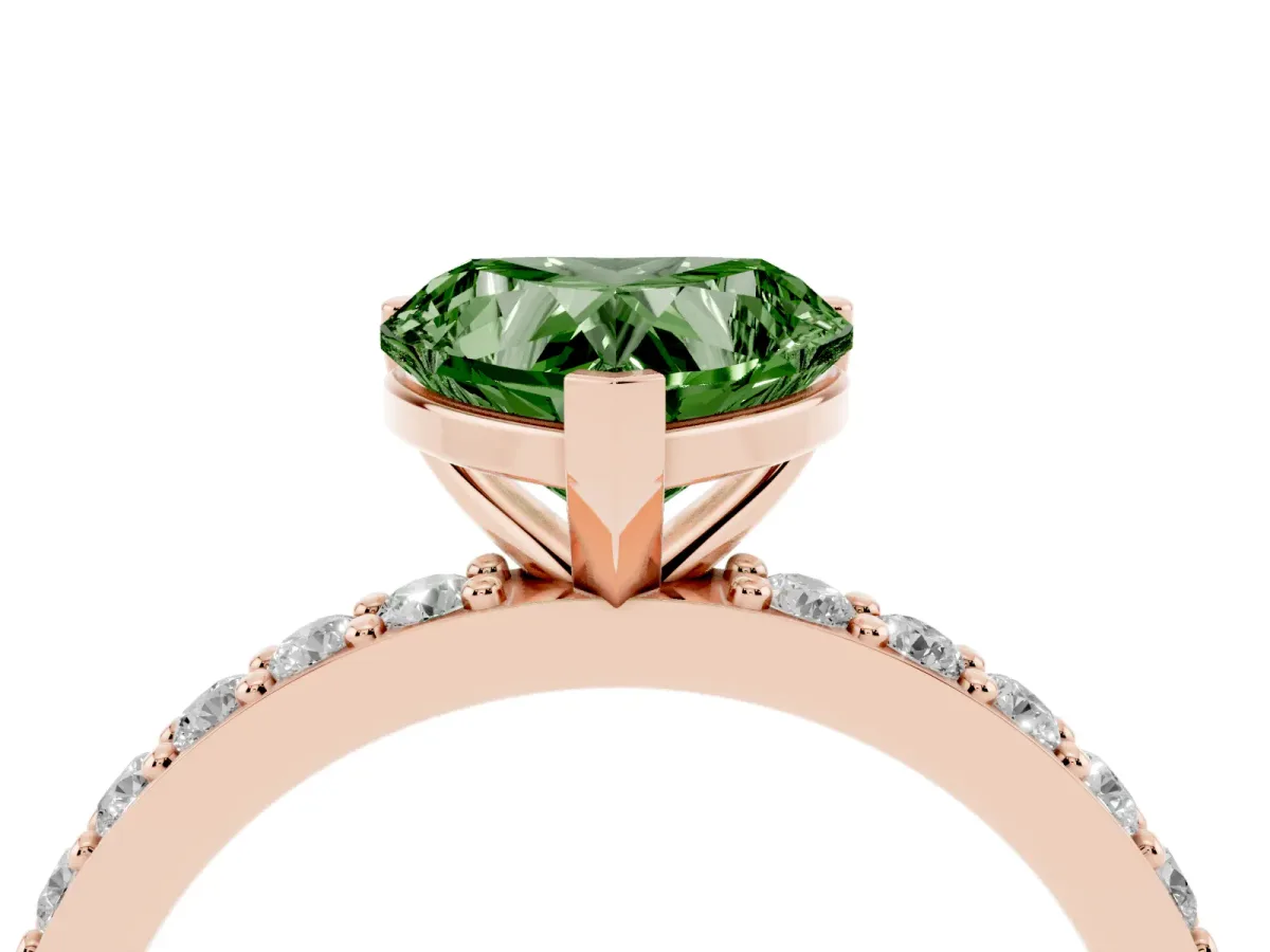 Fancy Green Heart Cut Cut Diamond Solitaire with Pave Band and Four-Prong Setting Rose gold