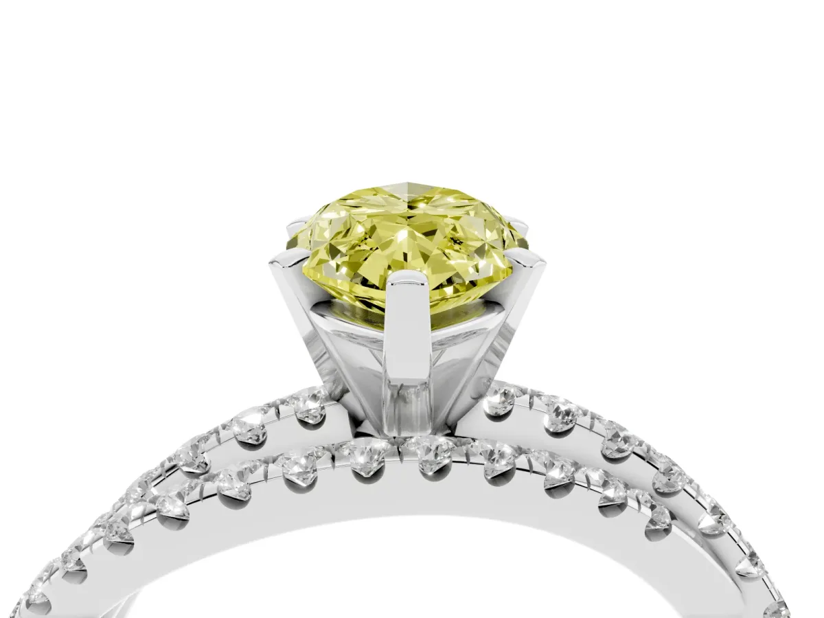Fancy Yellow Marquise Cut Solitaire Twist Band with Pavé Setting and Four-Prong Setting Platinum