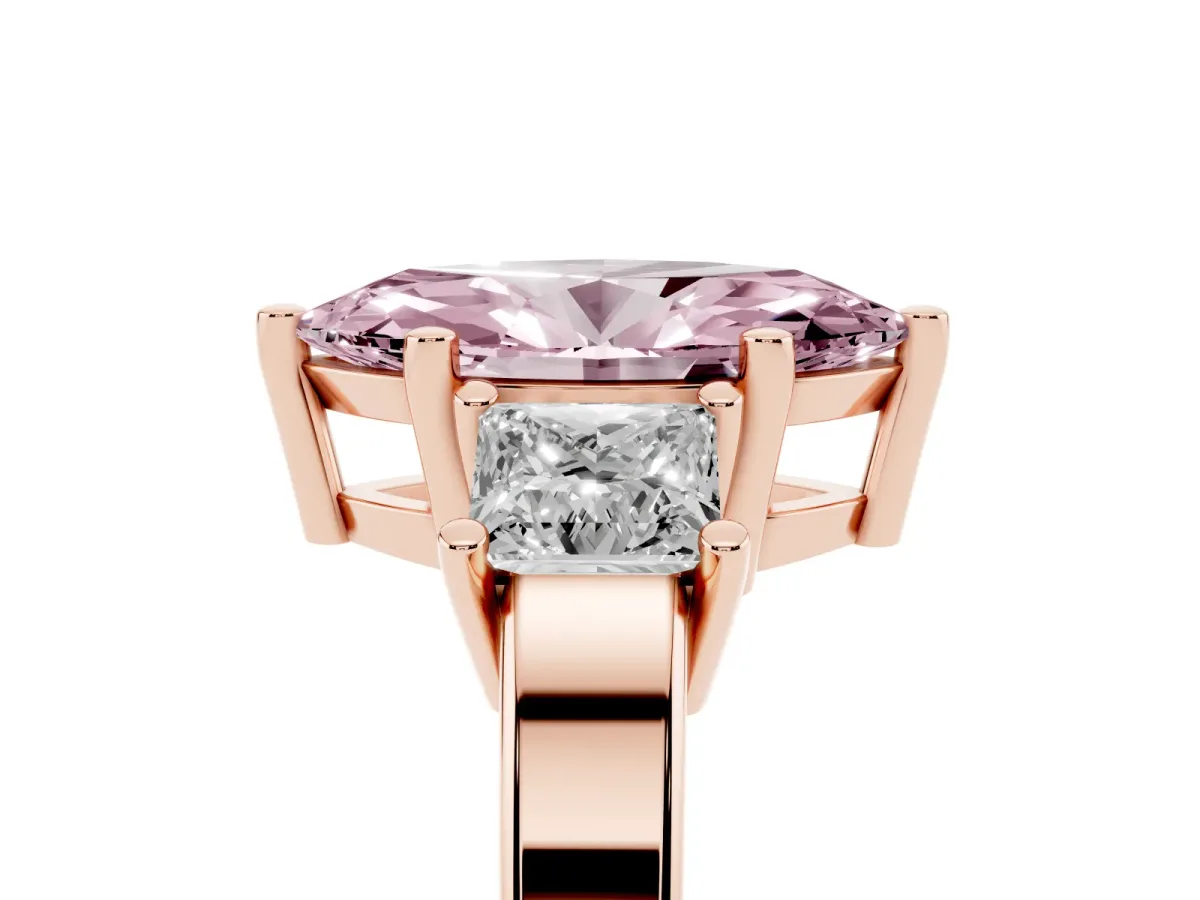 Fancy Pink Three-Stone Marquise Cut Cut Solitaire Ring with Prong Setting Rose gold