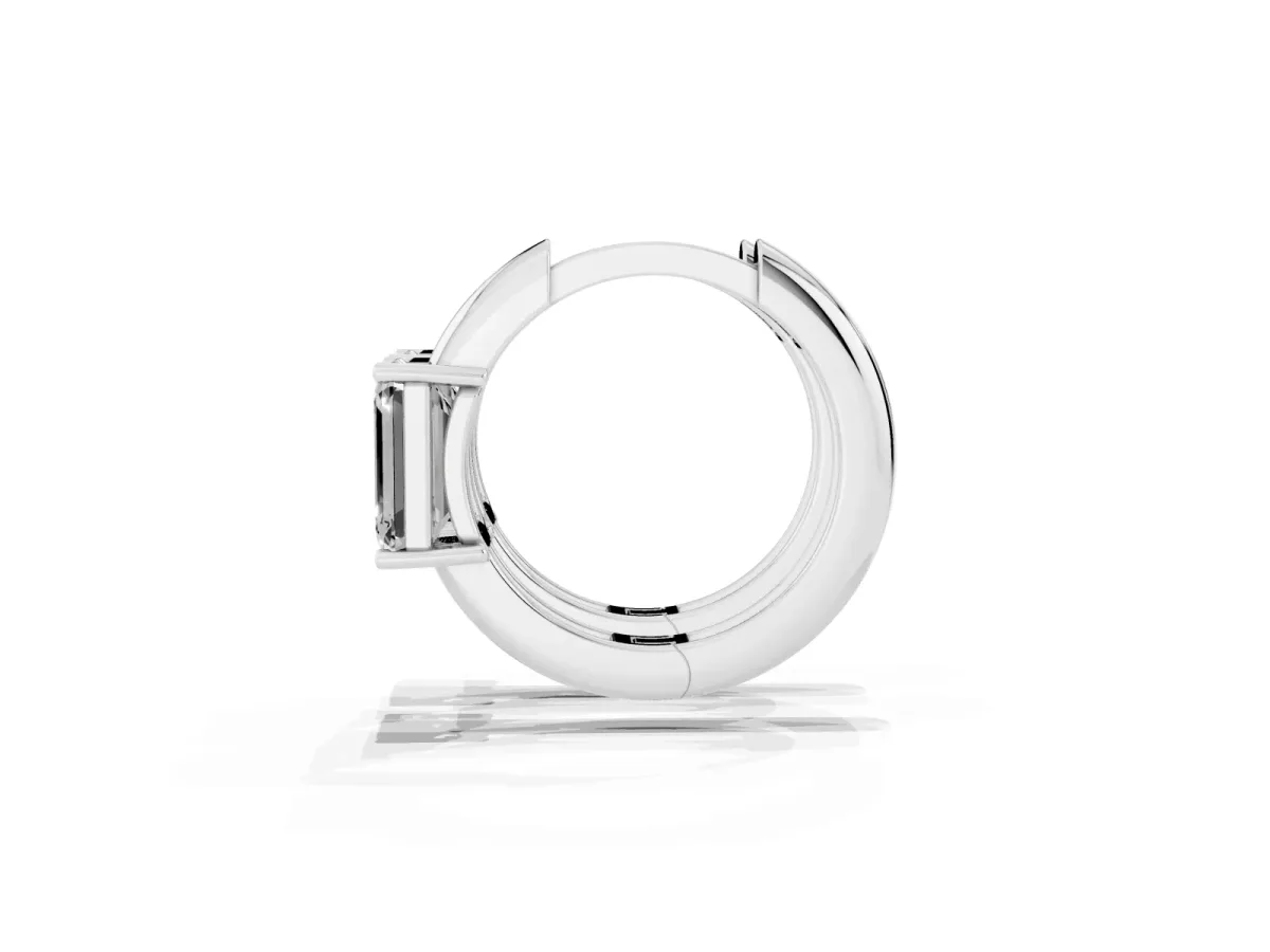 Emerald Diamond Solitaire Huggie Hoop Earrings White gold