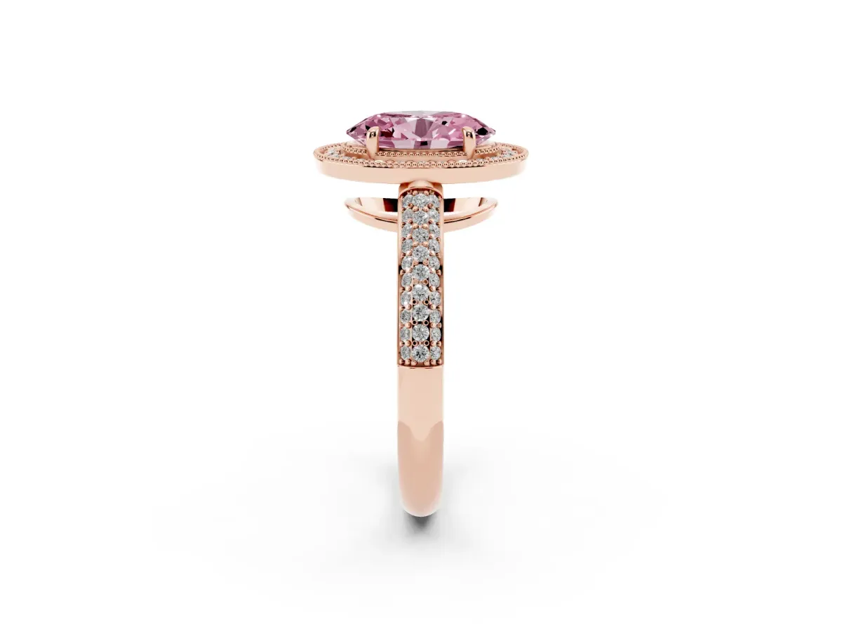 Fancy Pink Oval Cut Cut Halo Diamond Pave Band with Four-Prong Setting Rose gold