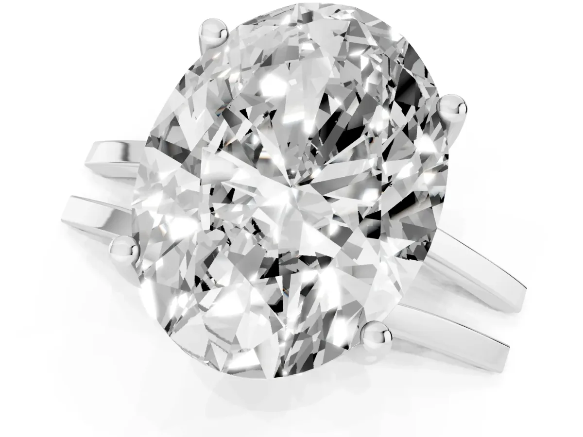 Oval Cut Cut Diamond Solitaire Engagement Ring with Tapered Plain Band and Four-Prong Setting White gold