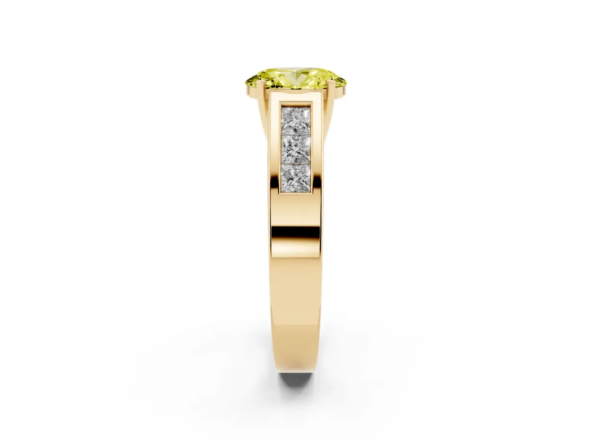Fancy Yellow Oval Cut Cut Channel Set Solitaire Ring with Four-Prong Setting Yellow gold