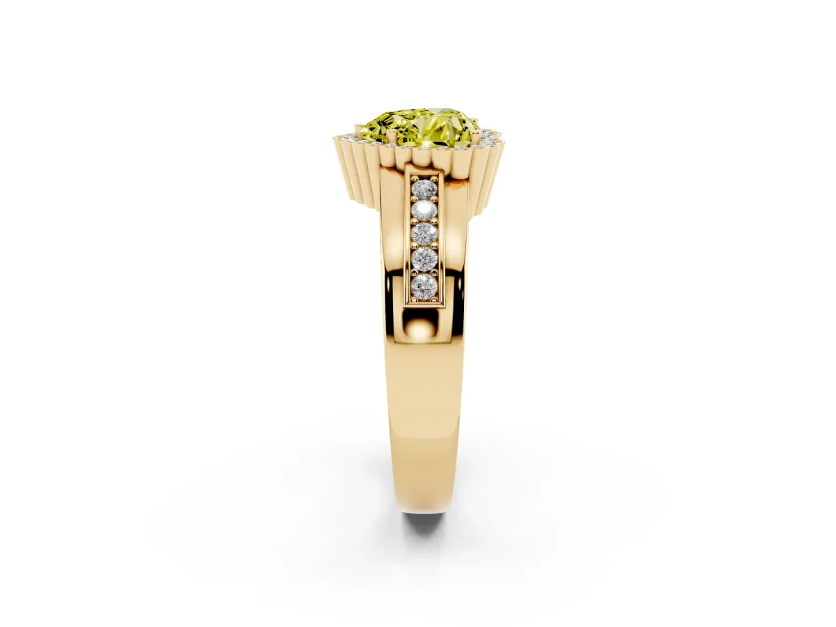 Fancy Yellow Heart Cut Cut Halo Pave Band Four-Prong Ring Yellow gold