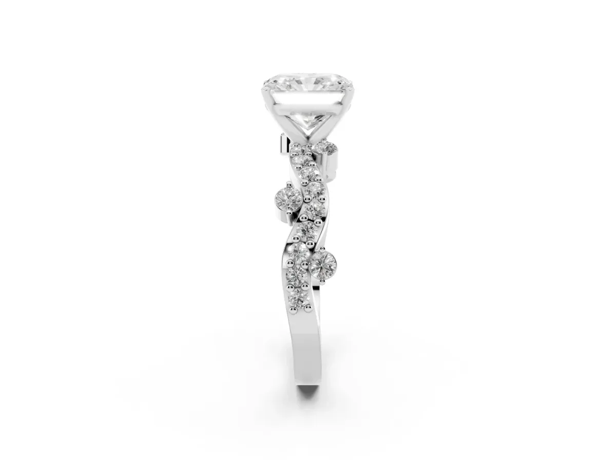 Radiant Cut Cut Solitaire Diamond Twisted Band with Pave Setting Platinum