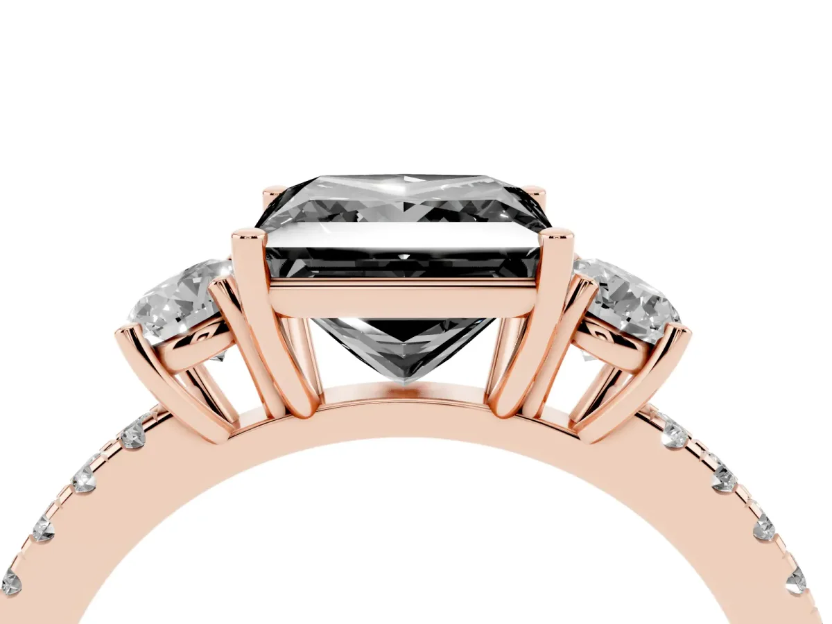 Fancy Black Three-Stone Princess Cut Cut Diamond Pavé Band with Prong Setting Rose gold