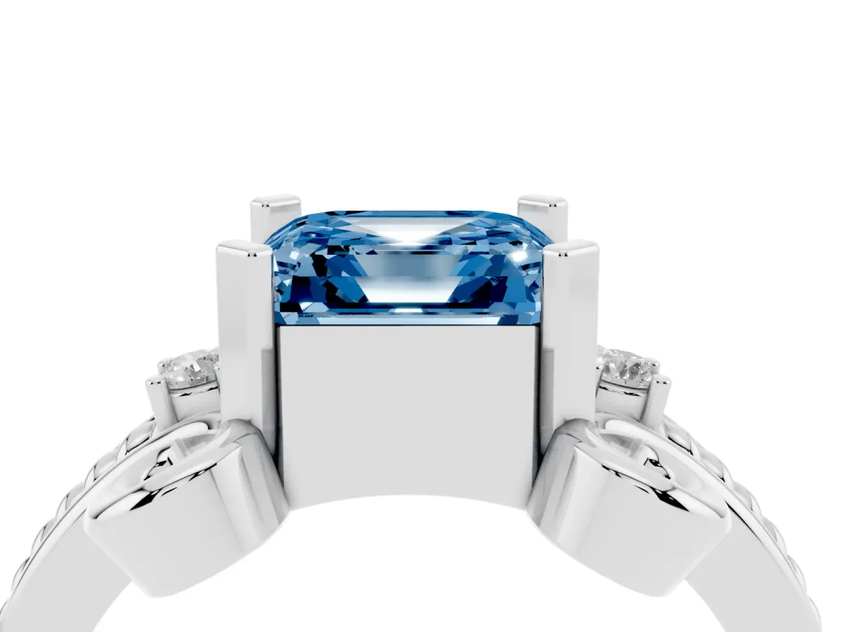 Fancy Blue Asscher Cut Solitaire Twisted Band Scroll Prong Ring Silver