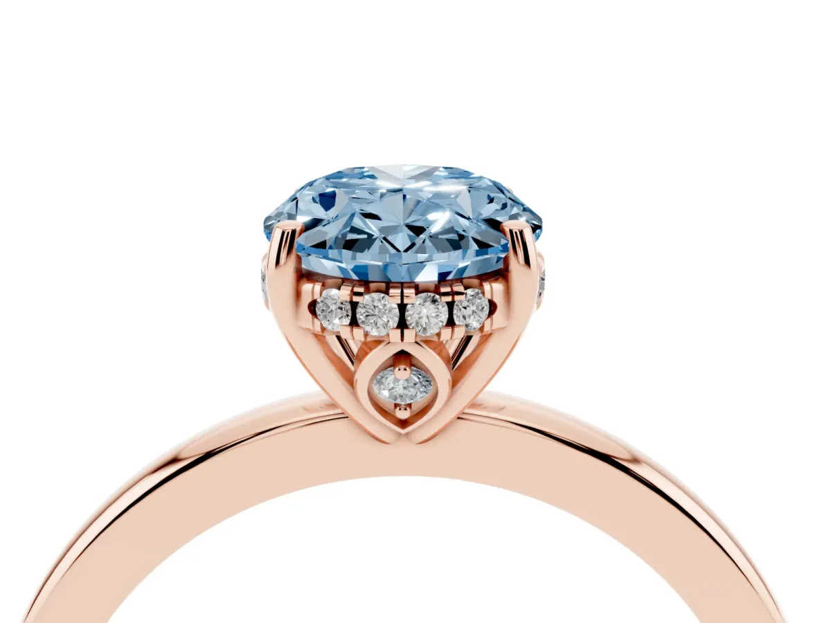 Fancy Blue Oval Cut Solitaire Diamond Ring with Prong Setting and Plain Band Rose gold