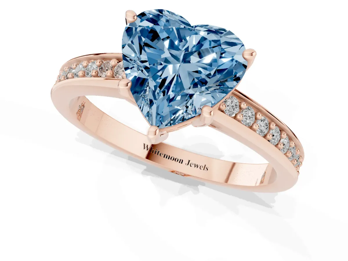 Fancy Blue Heart Cut Solitaire Pavé Band Prong Setting Ring Rose gold